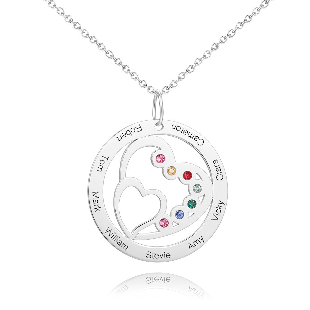 Our Family - Personalized Family Round and Heart Engraved Necklace