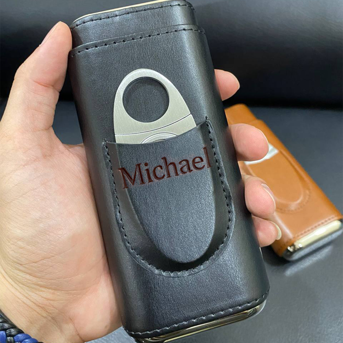 Dad Loves Cigars - Personalized Father Leather Cigar Humidor Case