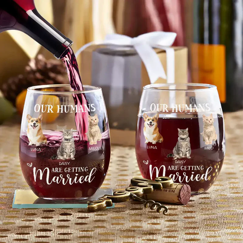Personalized Dog Photo Wine Glass for Wedding Announcement – My Humans Are Getting Married, Unique Engagement Gift for Pet Lovers