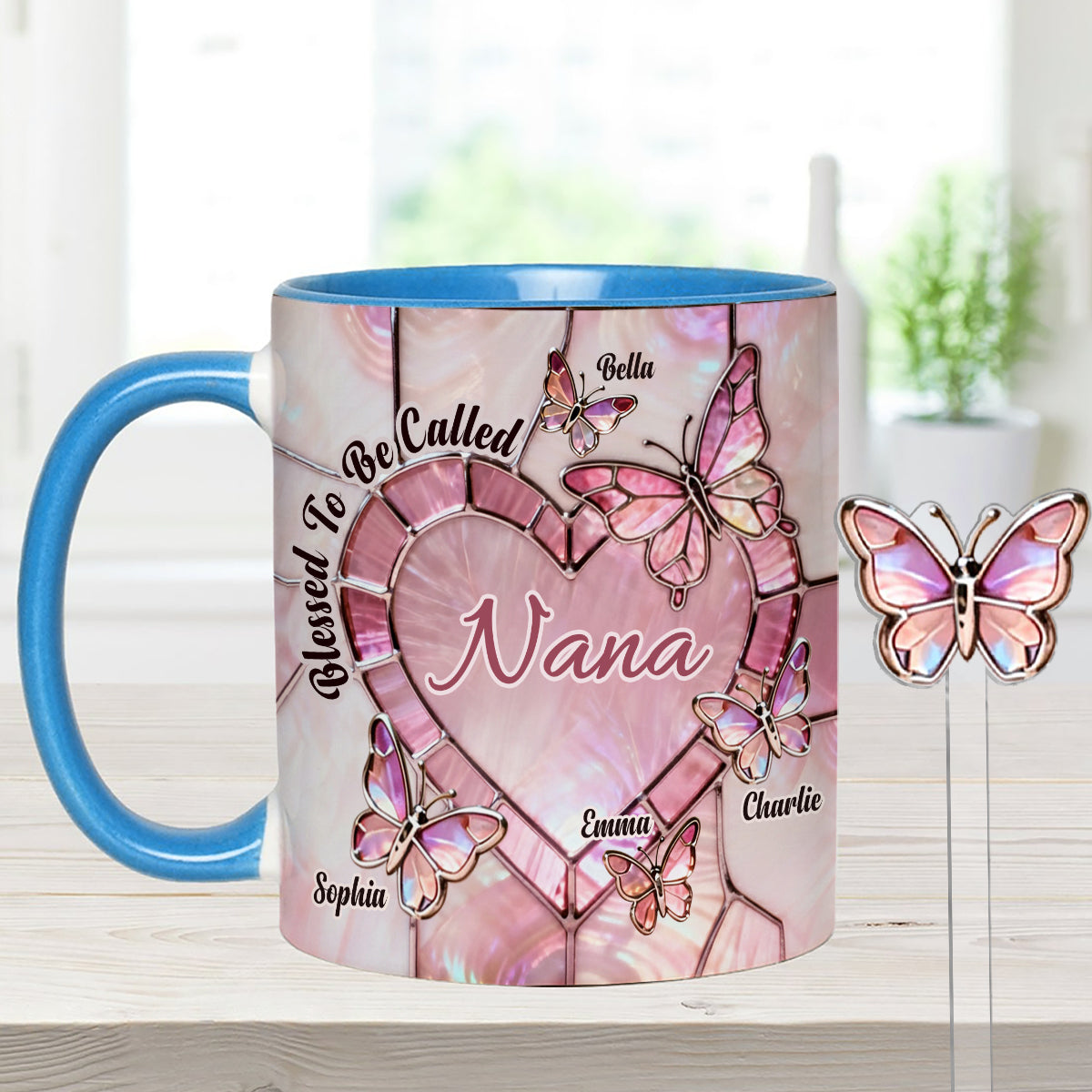 Blessed To Be Called Nana Mama Gigi Grandma - Personalized Grandma Set Accent Mug with Acrylic Stirrers
