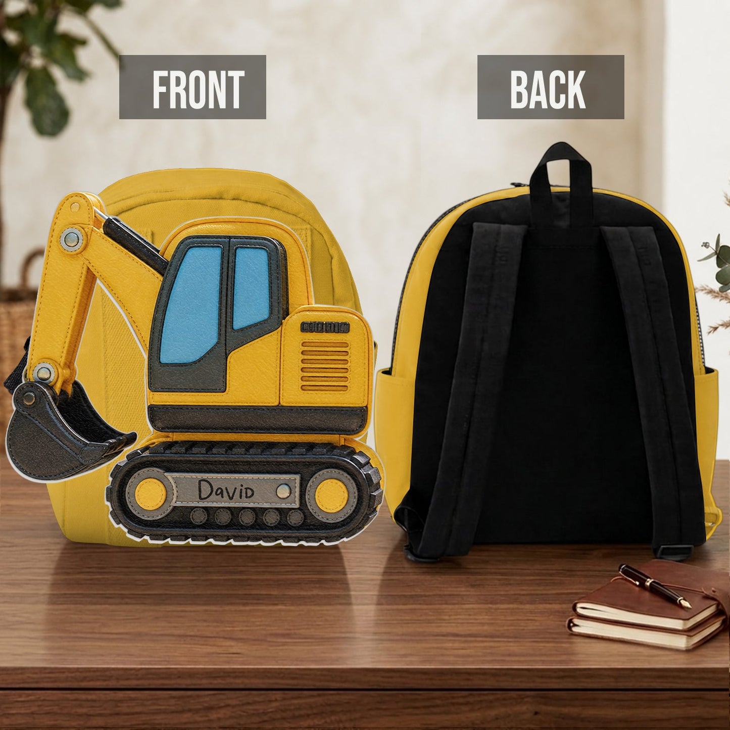 Kids Love Excavator, Unicorn, Capybara, Dinosaur - Personalized Kid Changeable Leather Patch Backpack