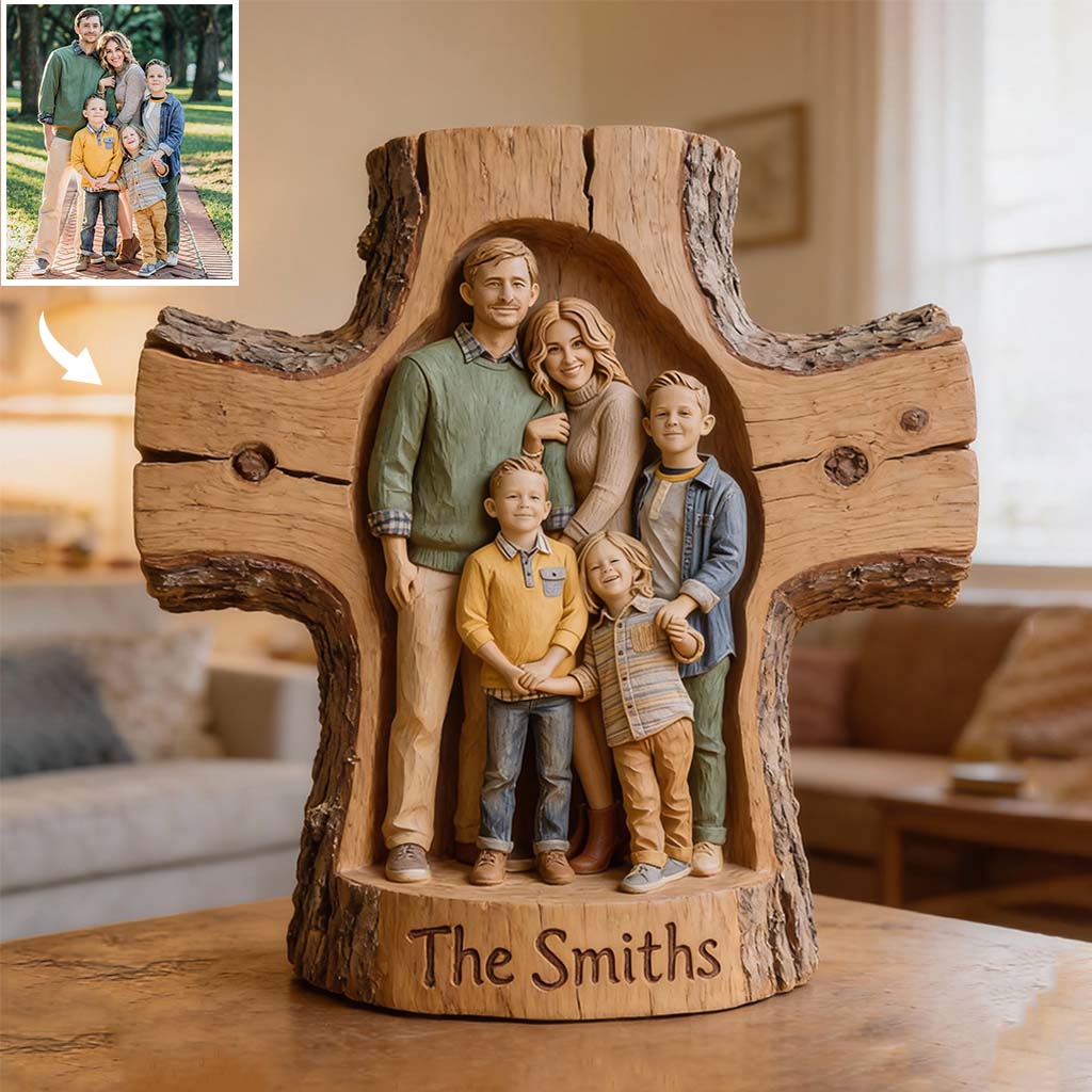 Custom Any Photo God Bless This Family - Personalized Family Custom Shaped Wood Plaque