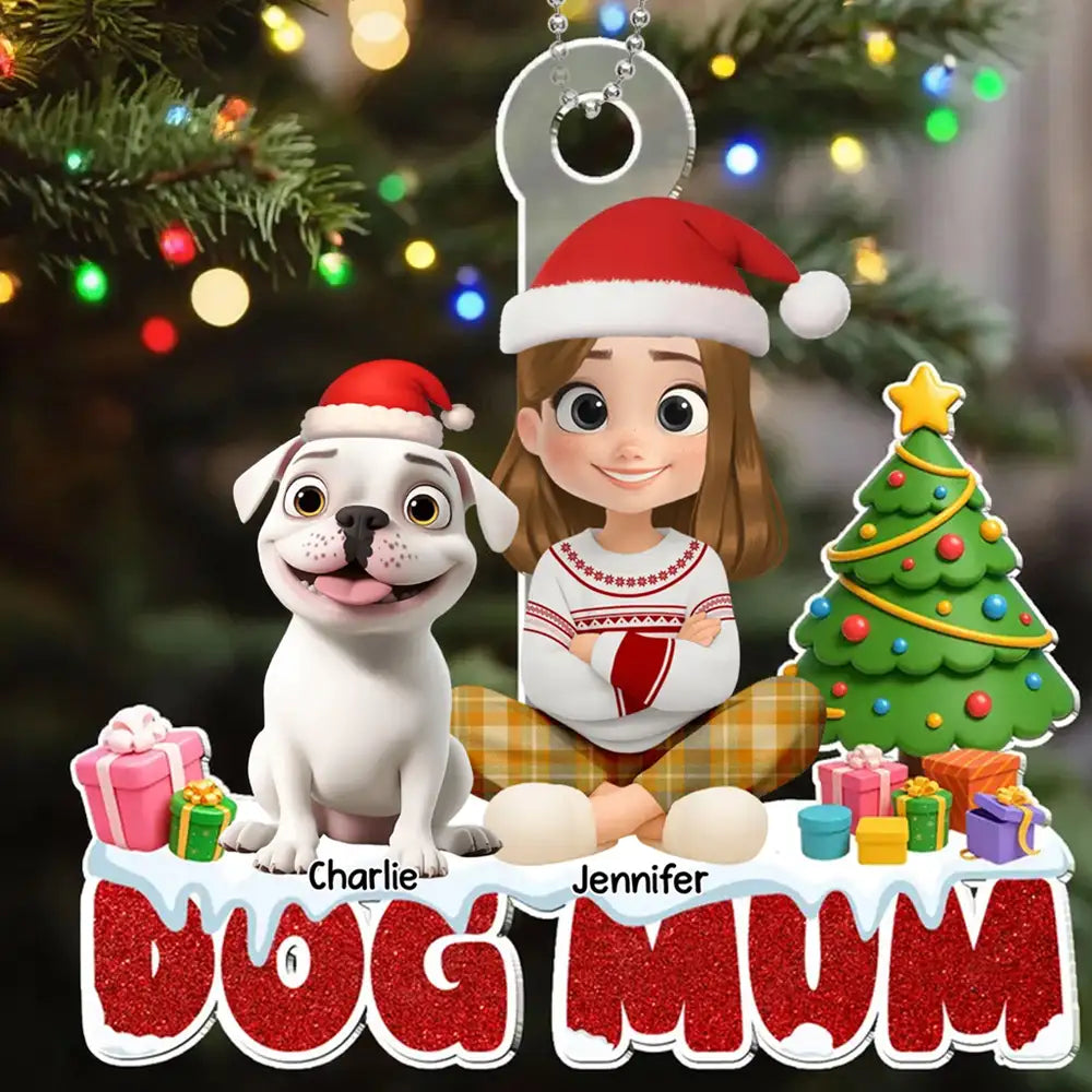 Christmas Acrylic Ornament with Dog and Owner, Special Gift for Dog Mom
