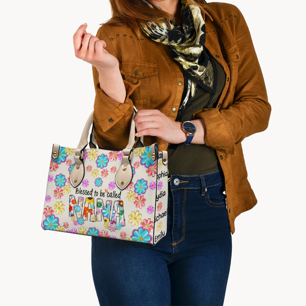 Blessed To Be Called Nana Floral Style - Personalized Grandma Leather Handbag