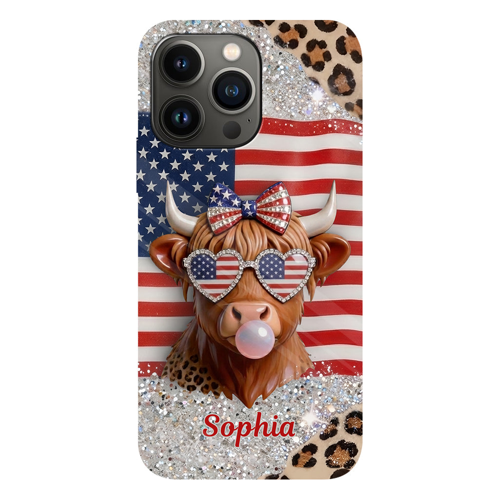 Highland Cow Patriotic - Personalized Highland Cow Full Print Phone Case & Phone Grip