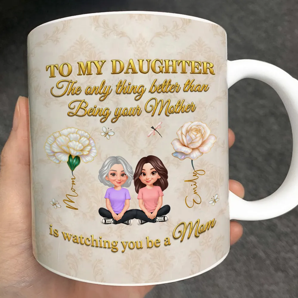 To My Daughter Inspirational Ceramic Mug, Personalized Keepsake Gift from Mom, Warm Neutral Floral Design