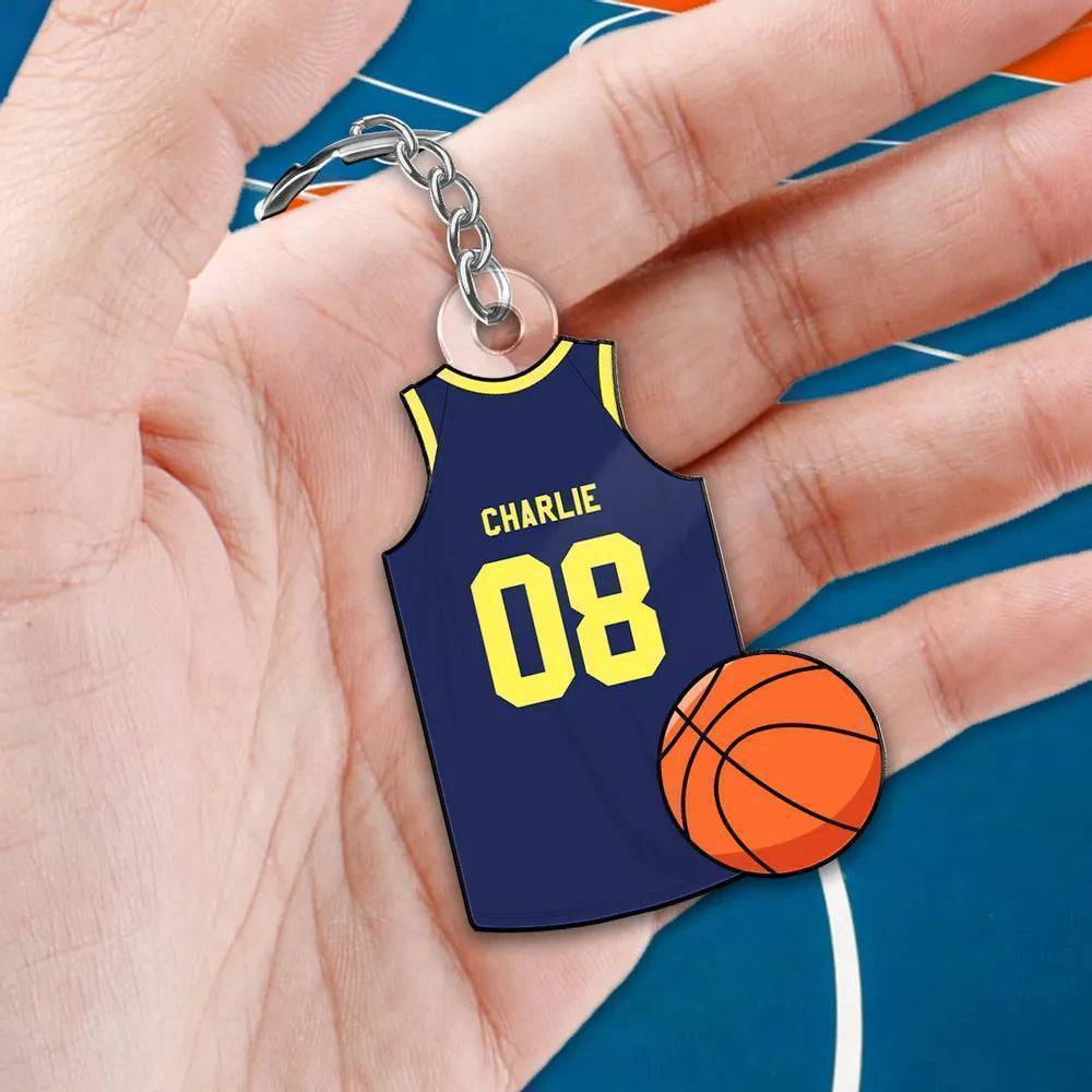 "Personalized Basketball, Soccer, American Football, Baseball Jersey Gift - Custom Acrylic Keychain for Sister, Son , Husband, Him - Perfect Sports Memorabilia Gift"