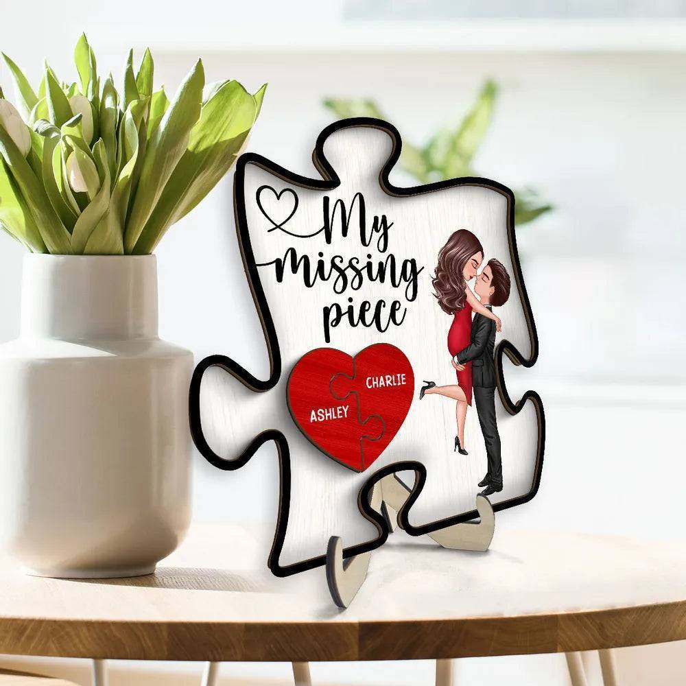 Embrace of Love - 'My Missing Piece' Personalized Puzzle Heart 2-Layer Wooden Plaque - Romantic Valentine's & Anniversary Gift for Couples