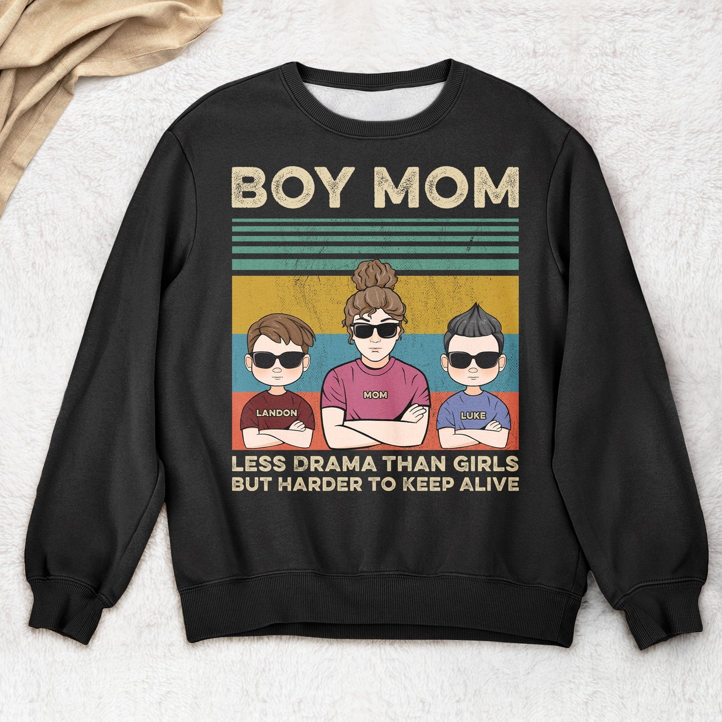 Boy Mom Retro Graphic Shirt - Personalized Family Matching Outfit for Cool Moms and Sons - Custom Name Gift