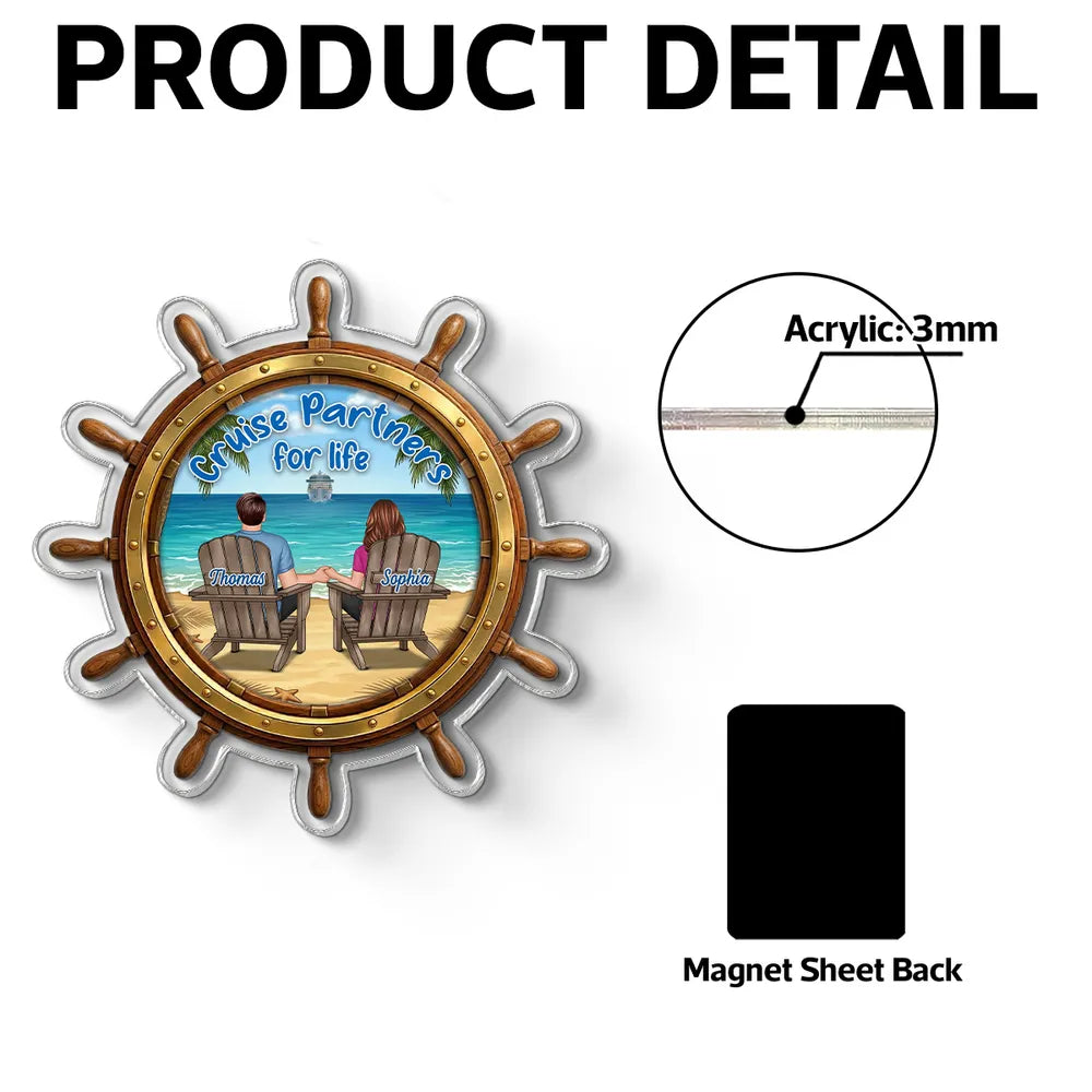 Acrylic Magnet Personalized Cruise Couple Keepsake with Ship Wheel Design - Sweet Romantic Gift for Your Travel Partner