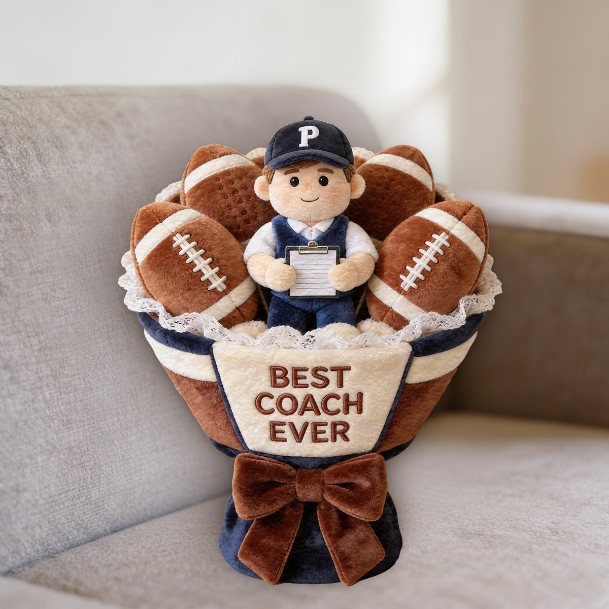 Love American Football Plush Bouquet - Personalized Football Premium Faux Fur Pillow