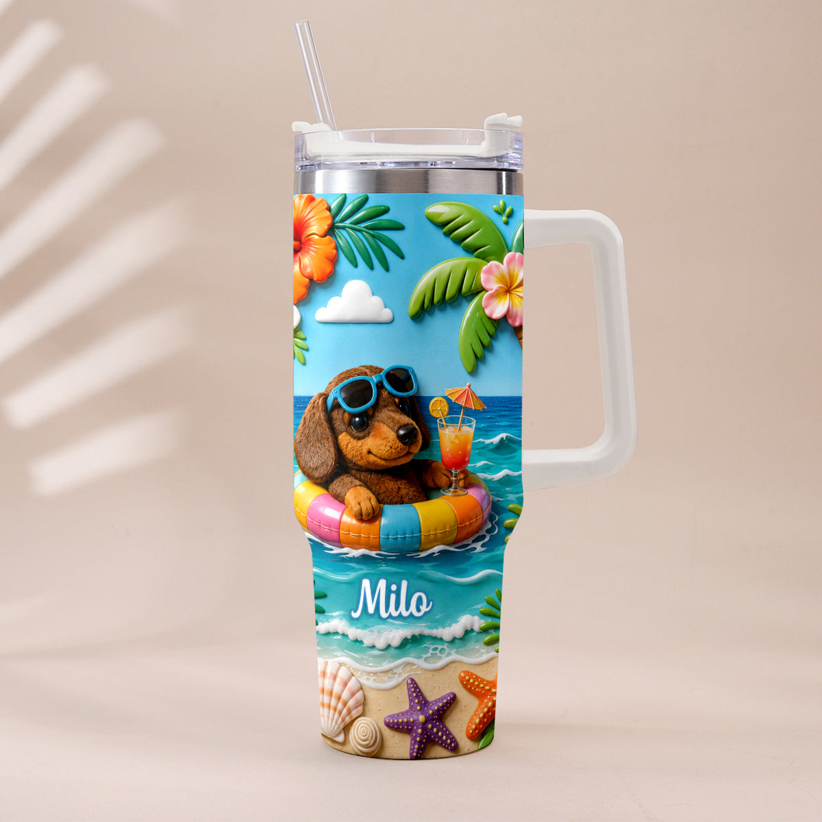 Any Photo Summer Vibes - Personalized Dog Tumbler With Plush Charm