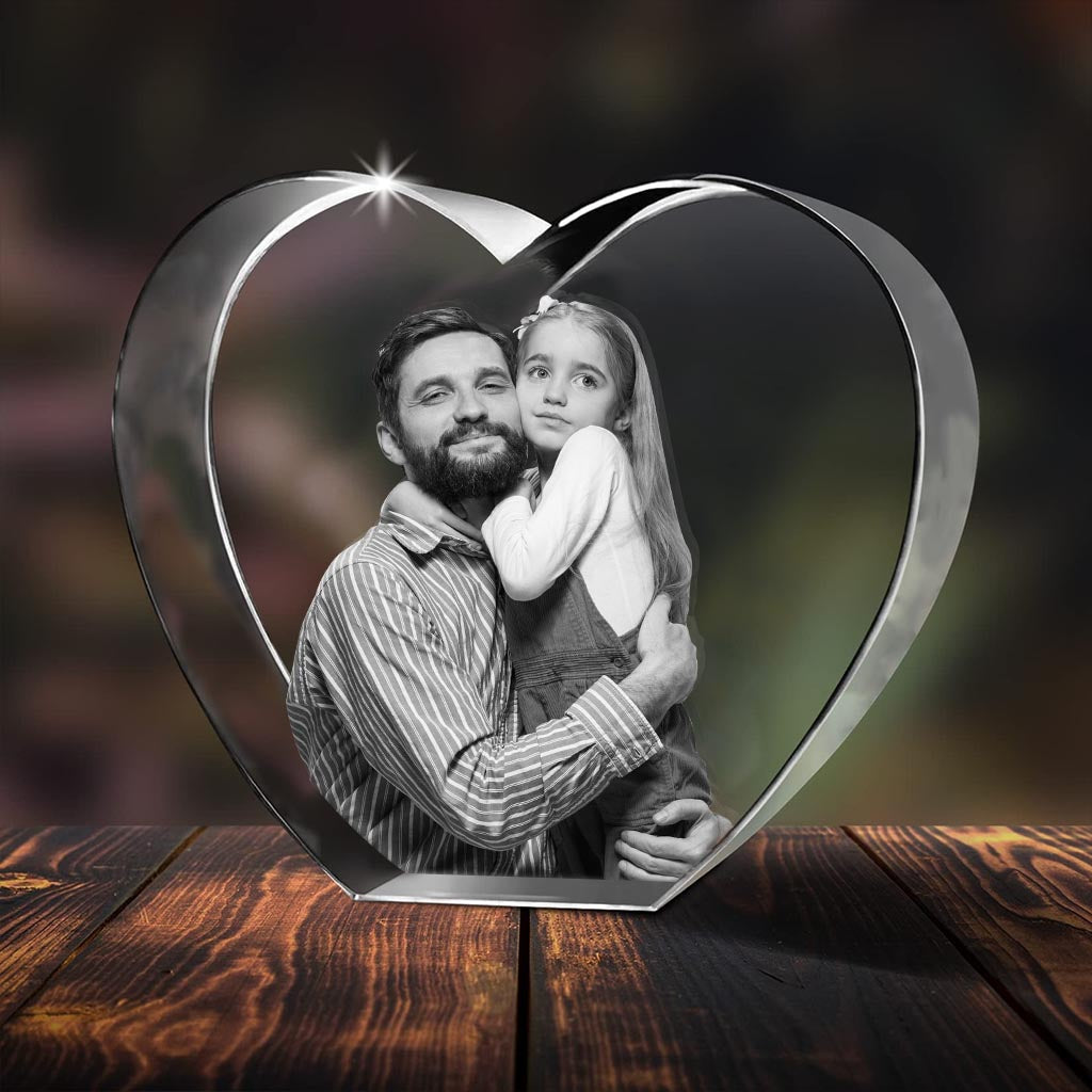 Custom Photo - Personalized Father Laser Engraving 3D Heart Shaped Crystal Lamp