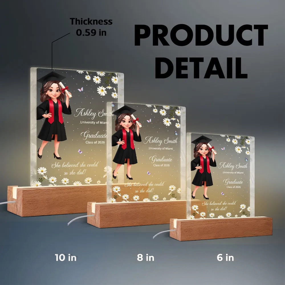 She Believed She Could Personalized LED Light Plaque, Cute Graduation Cap Design Nightstand Decor, Creative Gift