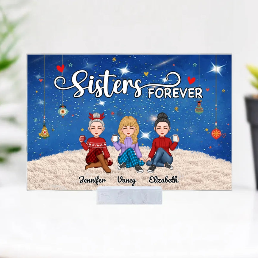 Sisters Forever - Personalized Keychain,Plaque,Ornament, Poster,   Blanket & Sign - Christmas Gift for Sisters