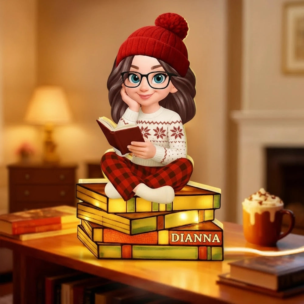 Acrylic Light Box with Reading Girl Design | Cozy Home Decor, Perfect Gift for Book Lovers