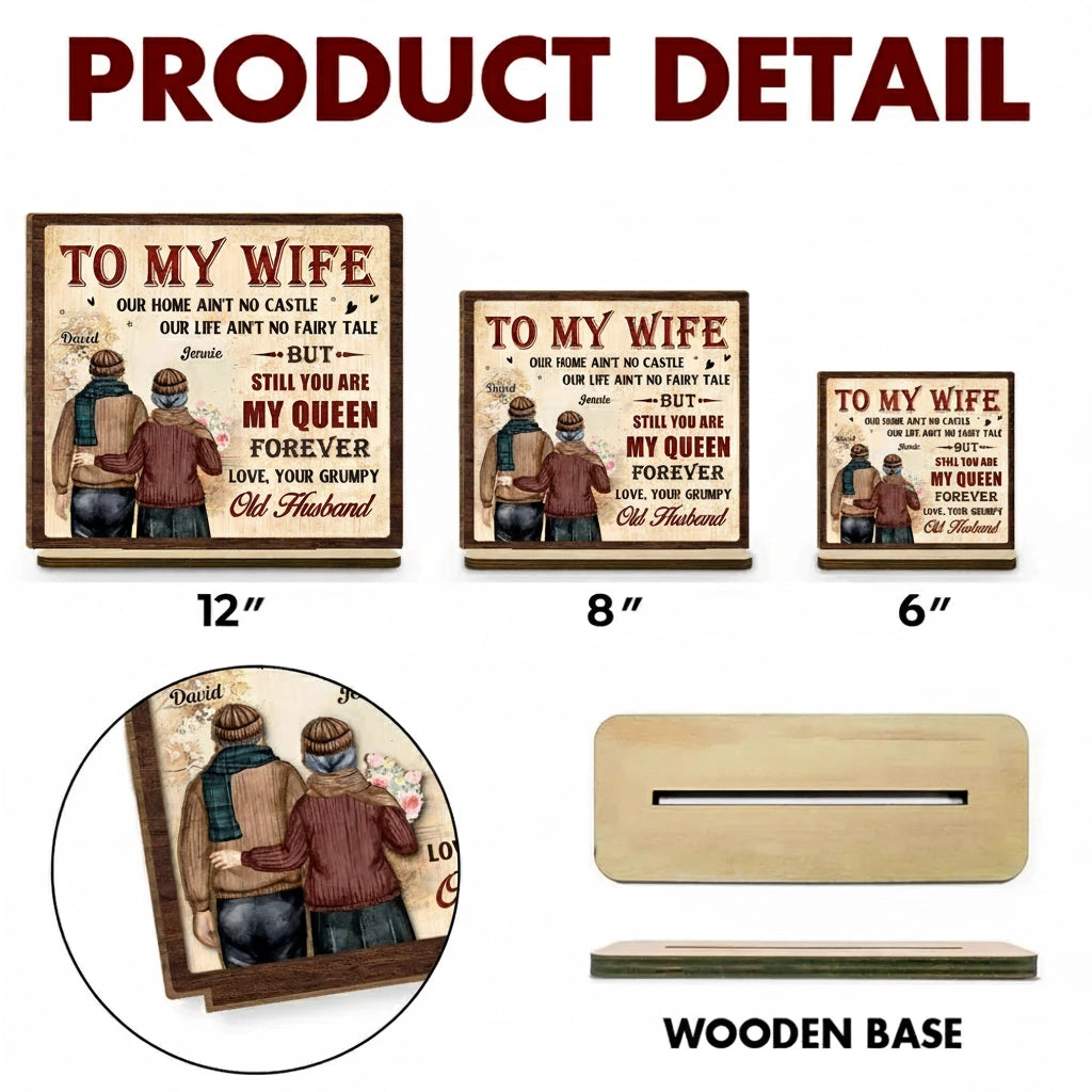 2-Layer Wooden Plaque Personalized To My Wife, Vintage Couple Walking Away Quote Plaque, Unique Romantic Gift