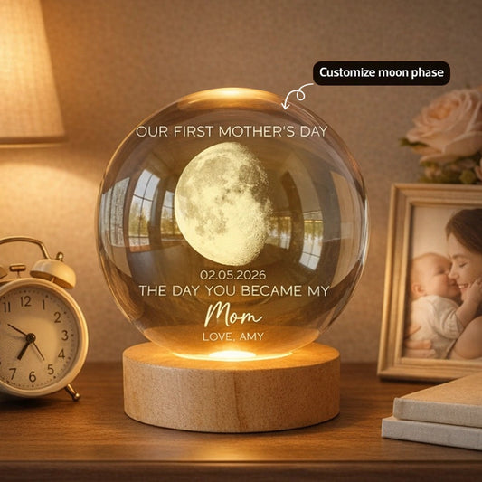 Personalized Globe Lamp with Custom Moon Phase, First Mother's Day Keepsake Night Light, Unique Gift for Mom