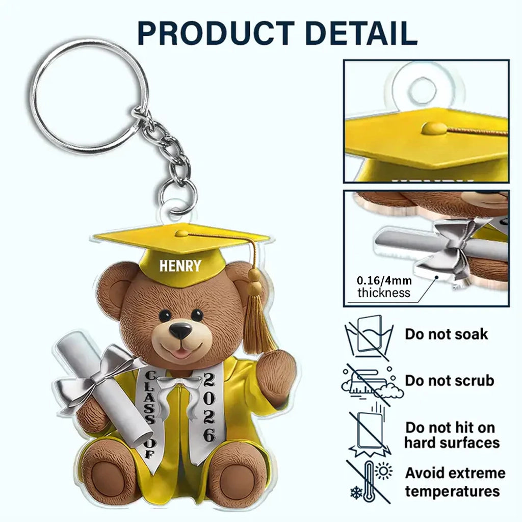 Acrylic Keychain Cute Graduation Bear with Cap and Diploma - Personalized Gift That Feels So Special