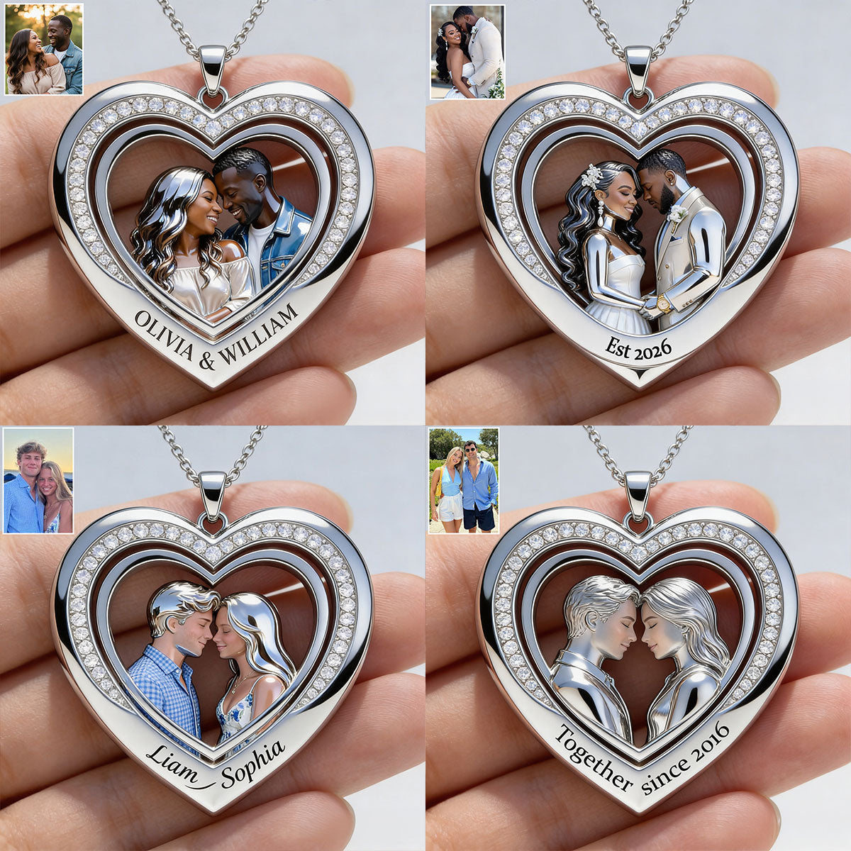 Forever & Always Heart - Couple Shaped Metal Pendant Necklace