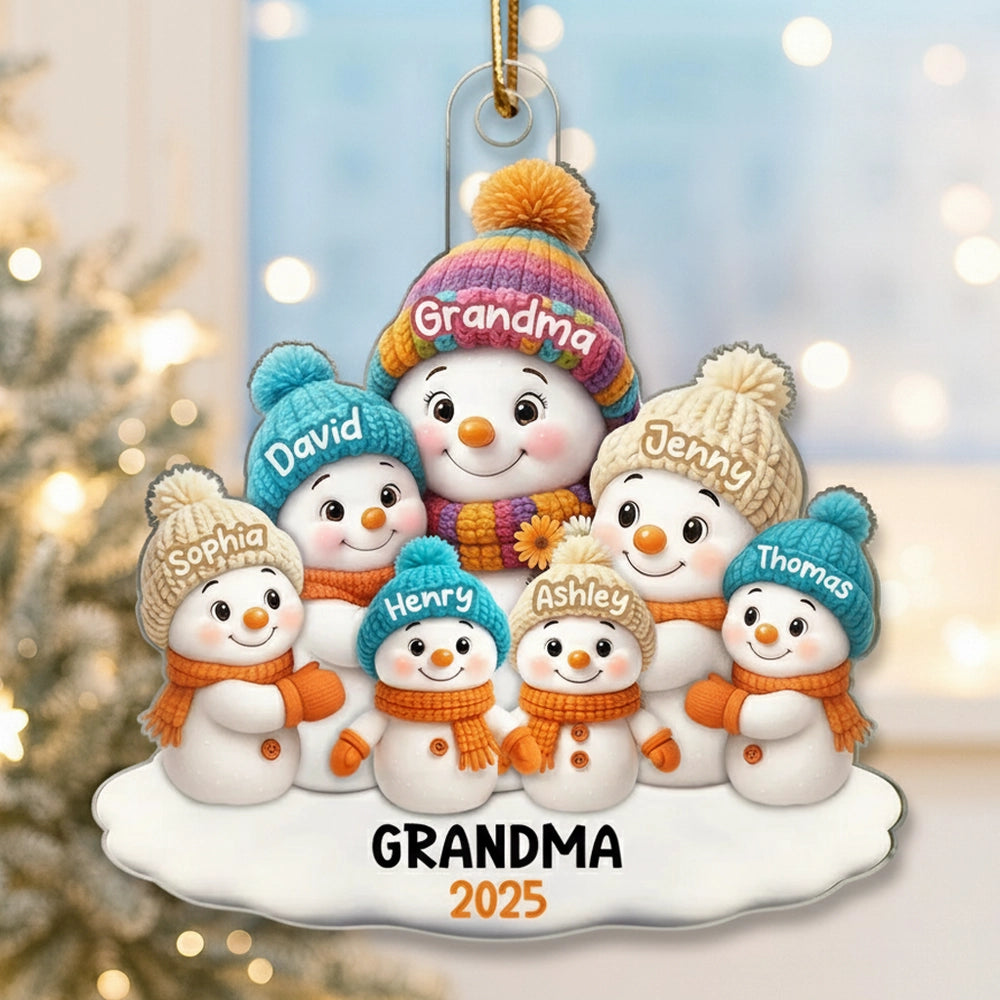 Snowman Family Acrylic Ornament – Festive Tree Decoration, Heartwarming Gift for Grandma