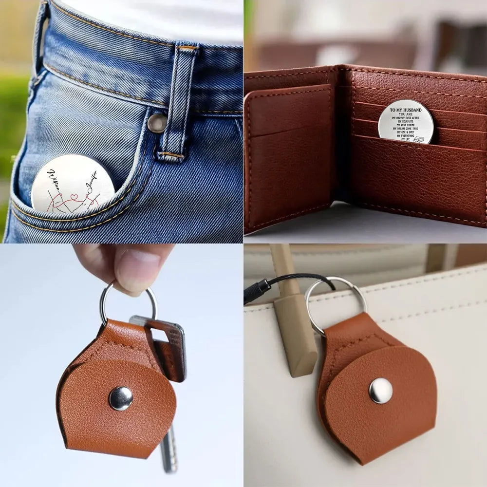 Personalized Pocket Hug Token For Husband, Holding Hands Line Art, A Unique Romantic Gift He Can Carry Daily