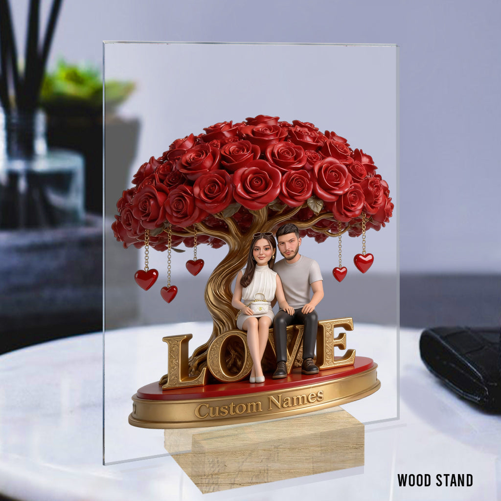 Custom Senior Latin Couple Figurine Statue, Engraved Anniversary Gift, Personalized Red Rose Tree Sculpture Romantic Home Decor
