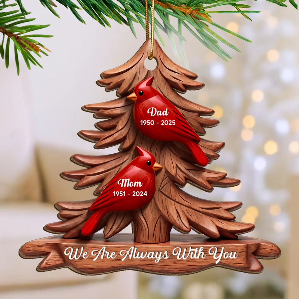 Cardinal Memorial Acrylic Ornament Pine Tree Design 'We Are Always With You' Unique Sympathy Gift