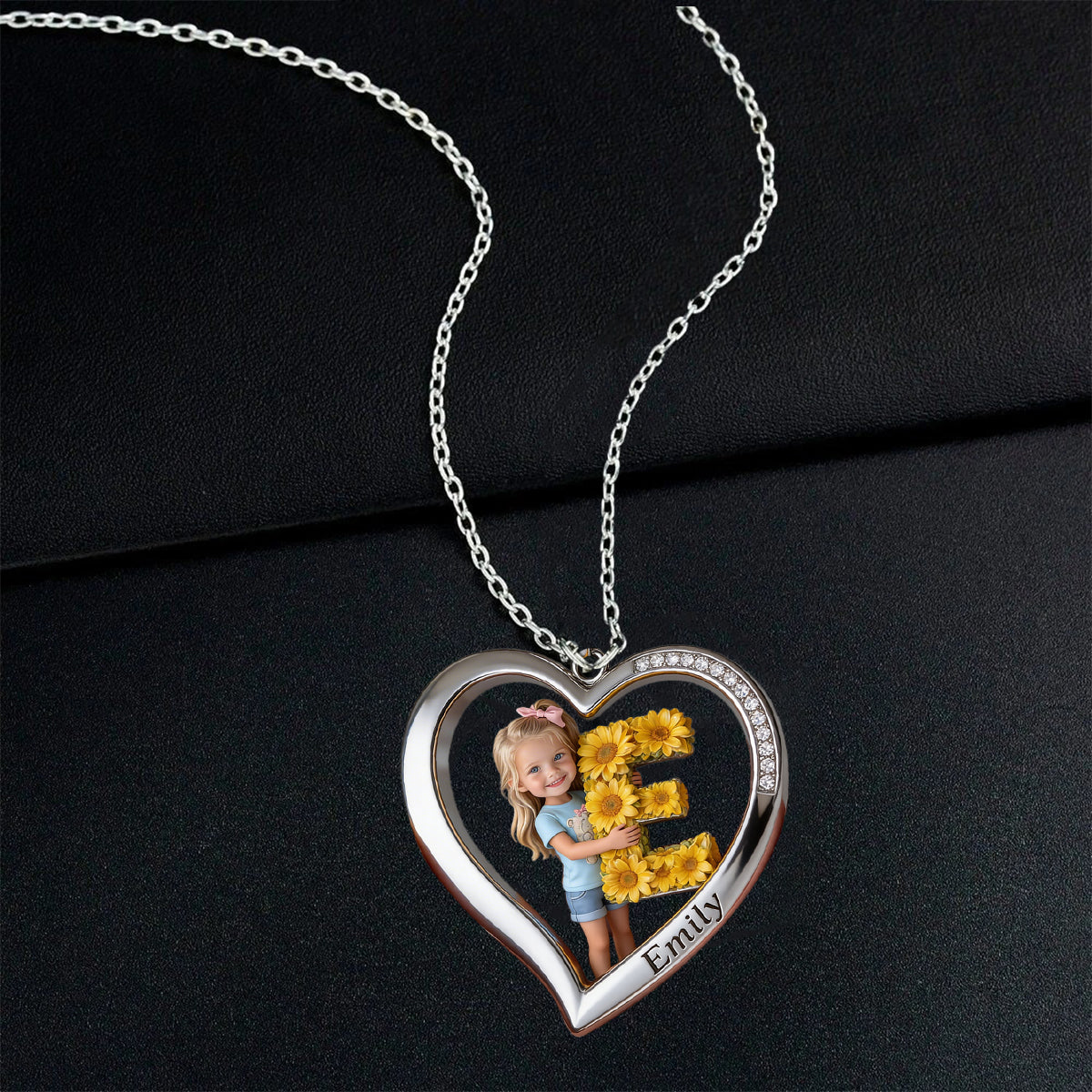 Custom Any Photo Floral Initial Name Letter - Personalized Kid Shaped Metal Pendant Necklace