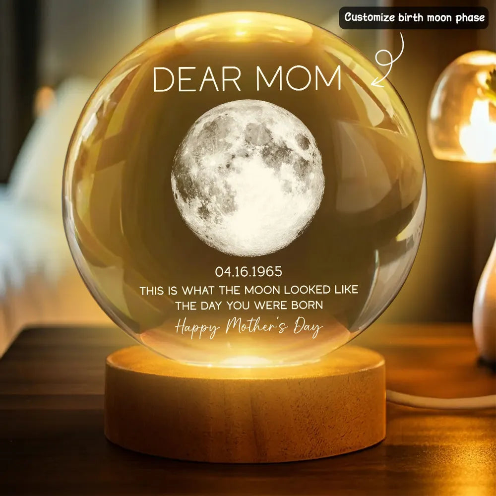 Personalized Moon Phase Globe Lamp Dear Mom Night Light for Bedroom Decor - Unique Mother's Day Gift