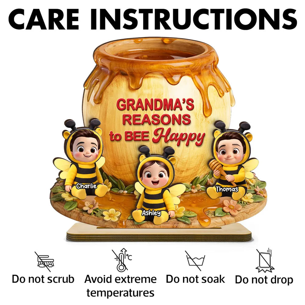 Personalized 2-Layer Wooden Plaque Nana's Reasons to Bee Happy Cute Grandkids Gift for Mom or Grandma Sweet Home Display