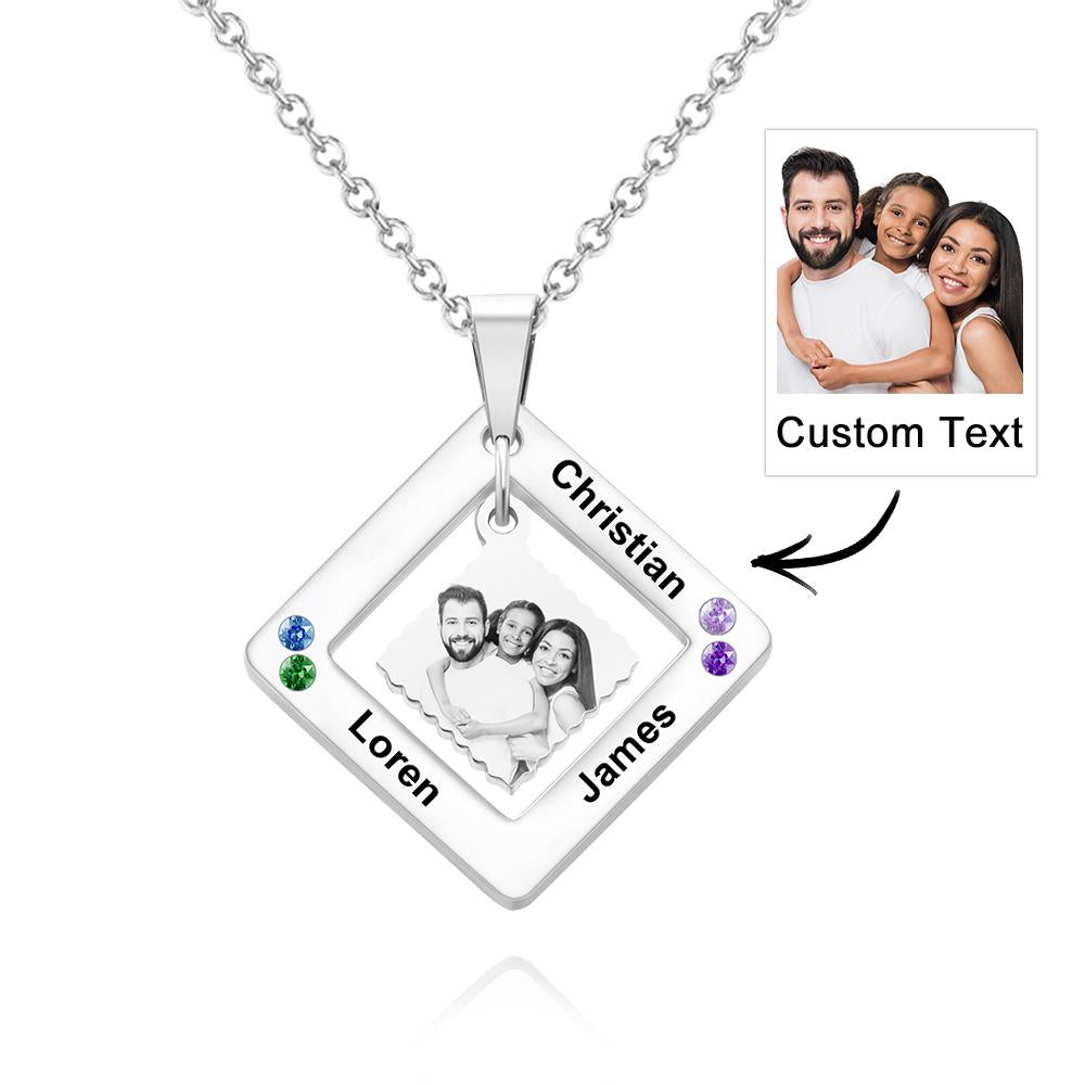Any Phtos - Personalized Photo Engraved Necklace Square Multi-name