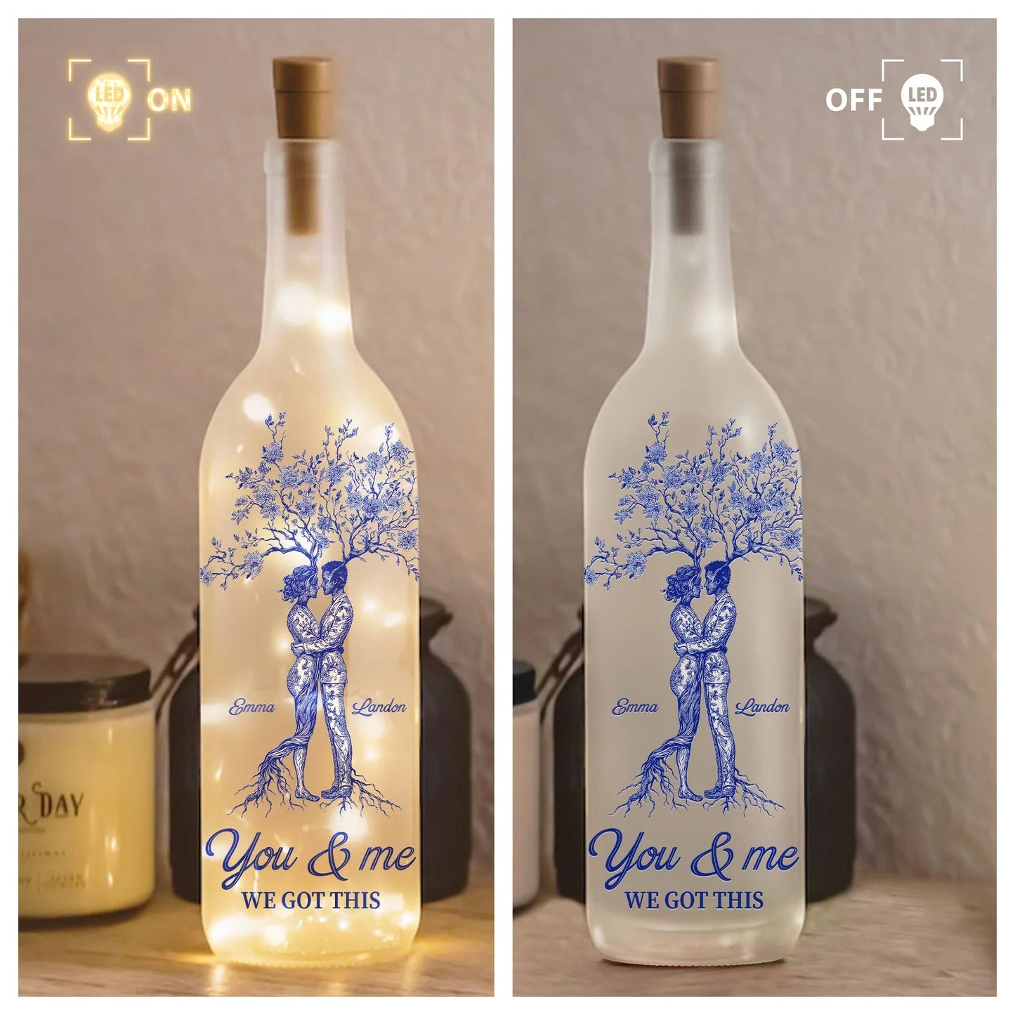 “You & Me, We Got This” Bottle Lamp – Custom Gift for Lovers, Personalized Home Décor