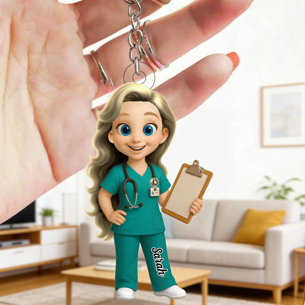 Personalized Nurse Cartoon Acrylic Keychain Cute Scrubs Clipboards Charm Unique Gift for Nurses Coworkers