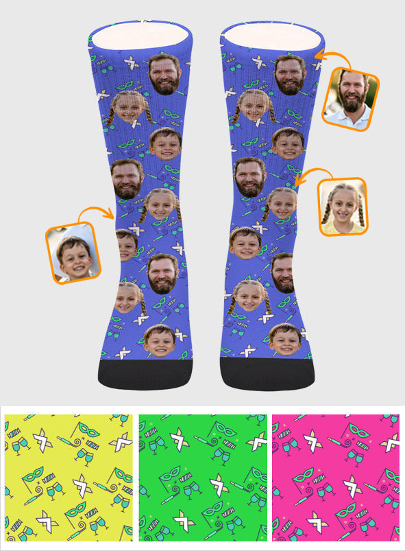 Custom Face Party Pattern - Personalized Step Dad Socks