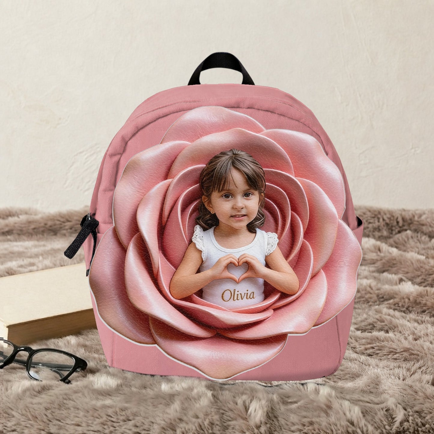 Custom From Photo And Flower - Personalized Kid Changeable Leather Patch Backpack