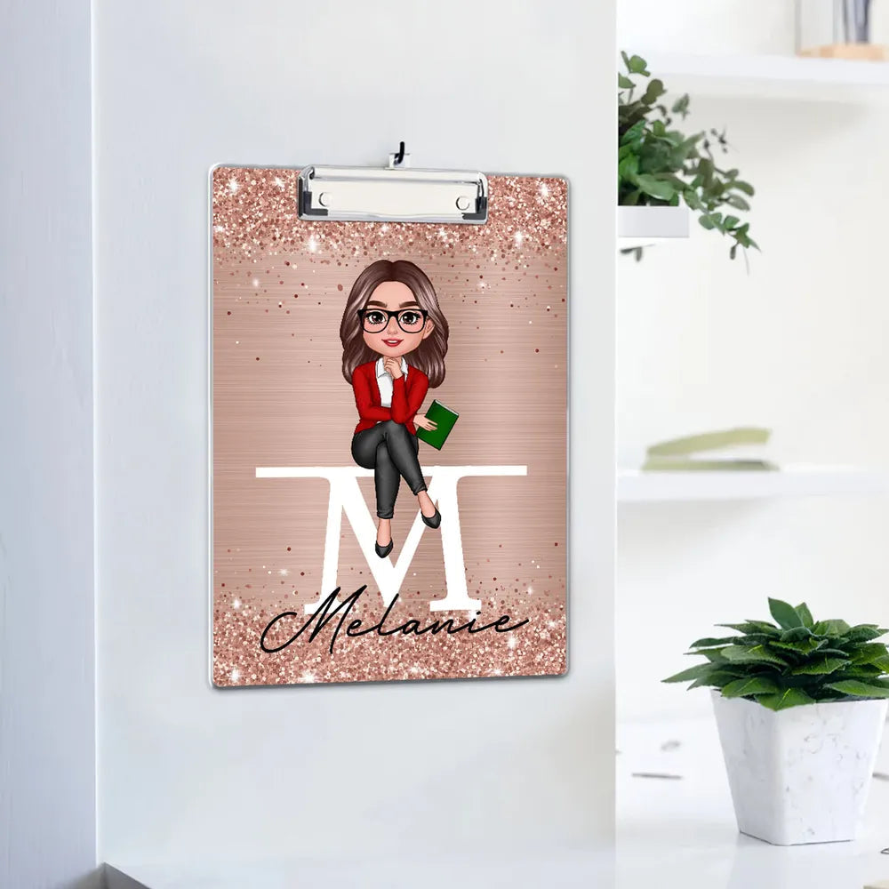 Personalized Acrylic Clipboard For Teacher – Custom Name Gift Featuring Glitter Style, Thoughtful Stationery Gift For Educator, Mentor, or Colleague