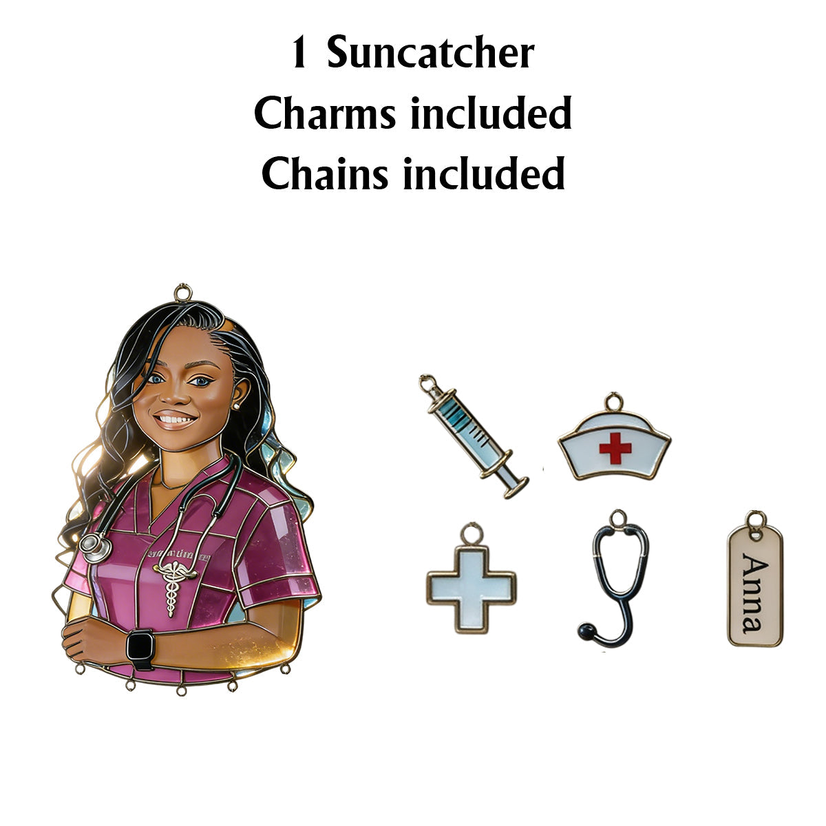 Gift For Nurse - Custom Any Photo - Personalized Nurse Window Hanging Suncatcher With Charms