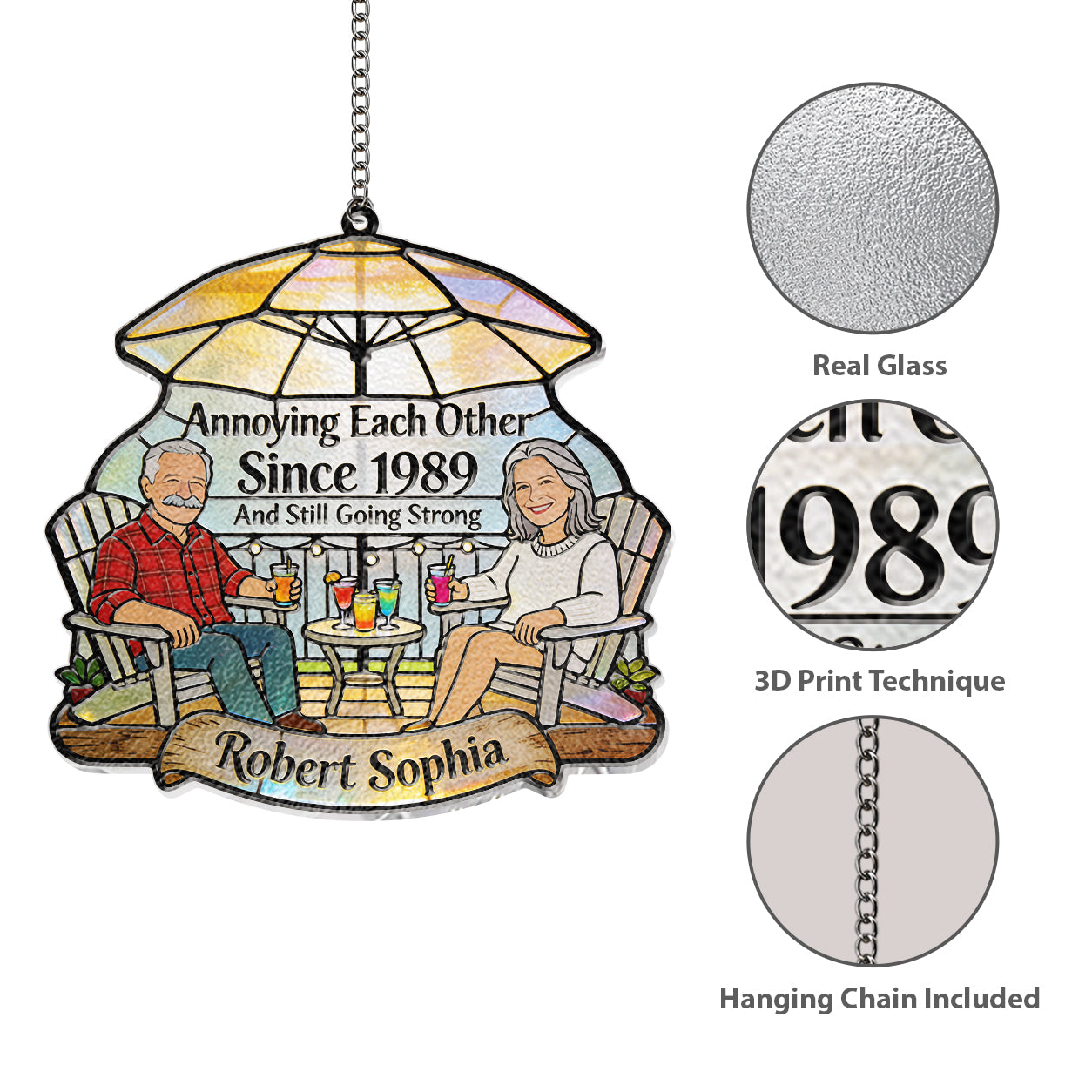 Everlasting Love - Personalized Couple 3D Printed Glass Suncatcher