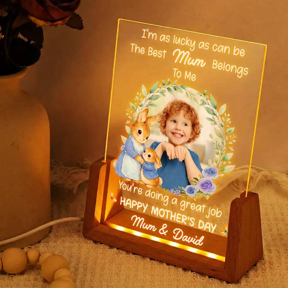 Personalized LED Light Frame With Custom Photo and Mommy Quote, Cozy Bedside Glow, Unique Mother's Day Gift