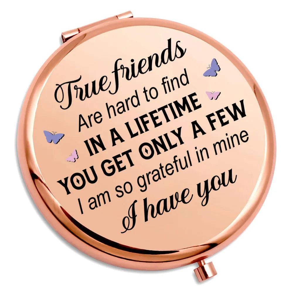 Personalized Metal Compact Mirror True Friends Quote Pocket Gift for Best Friend - Sweet Everyday Reminder