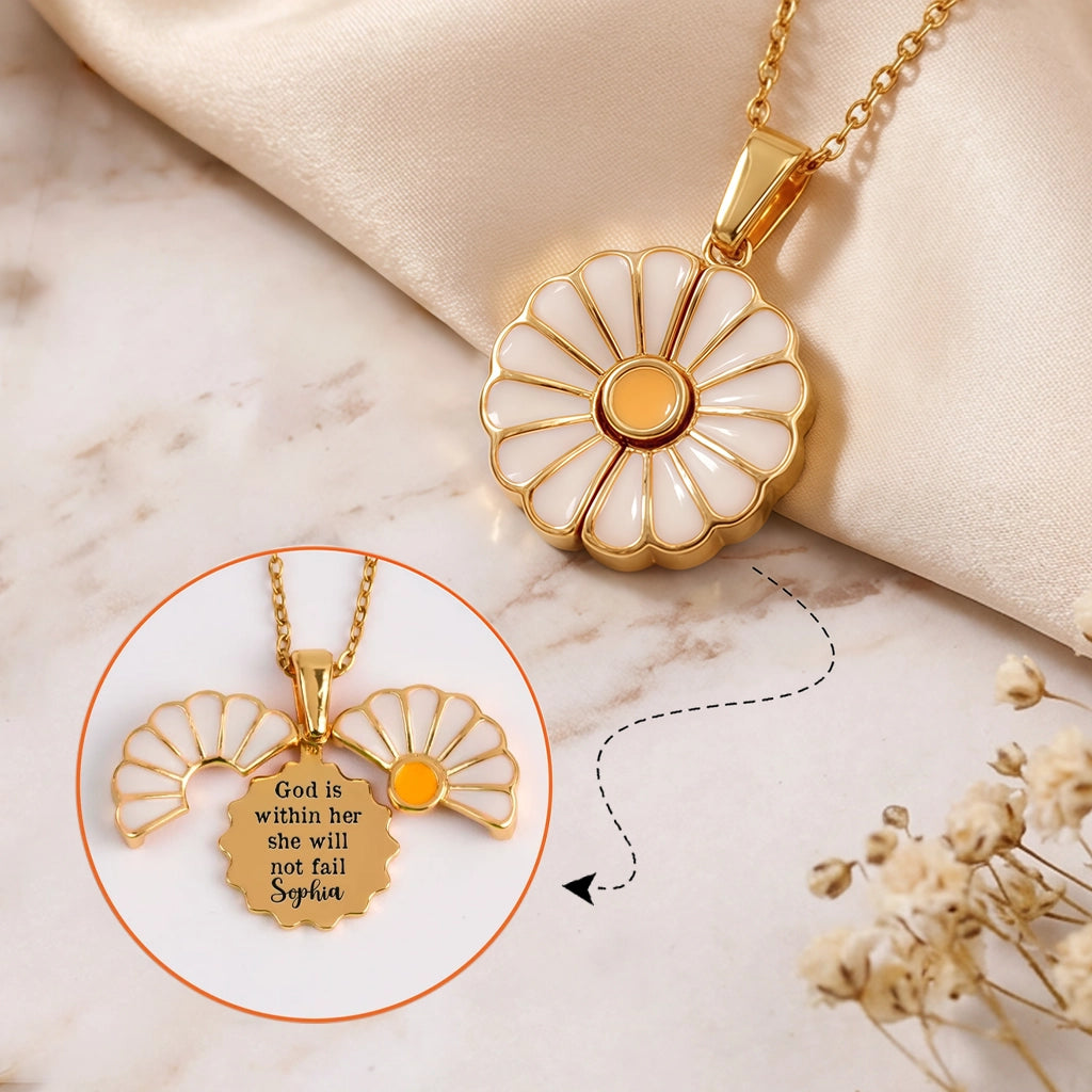 Personalized Stainless Steel Daisy Necklace With Hidden Message, Sweet Everyday Faith Gift For Her