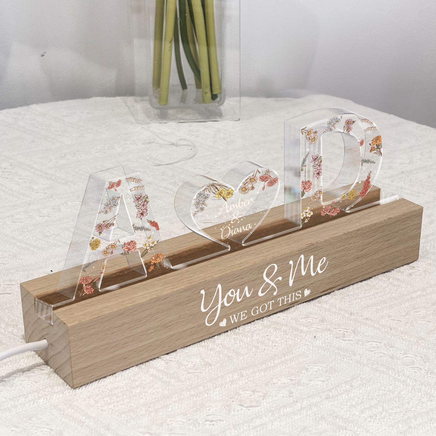 Personalized Shaped Acrylic Block LED Plaque Night Light You & Me We Got This Unique Gift for Couples