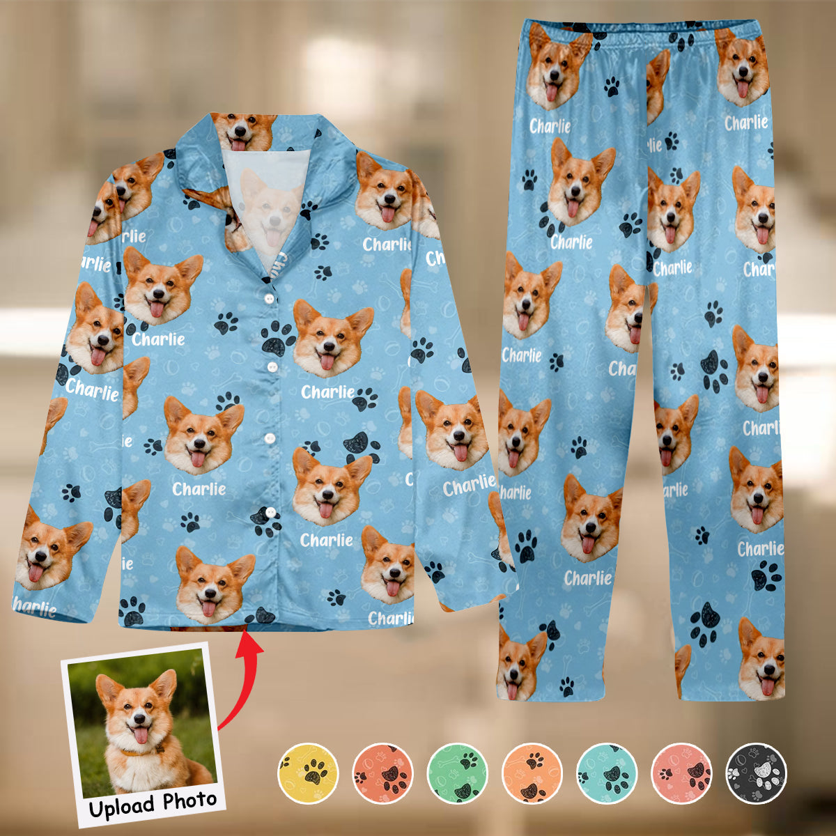 Custom Photo Pet Blanket - Gift for cat lovers, dog lover, cat lover - Personalized Button Down Pajamas