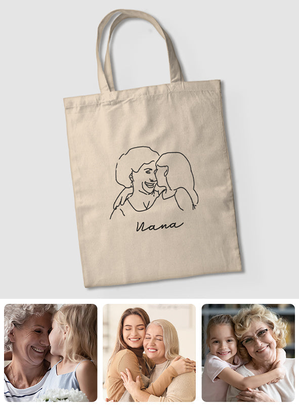 Custom Photo Line Art - Personalized Grandma Embroidered Tote Bag
