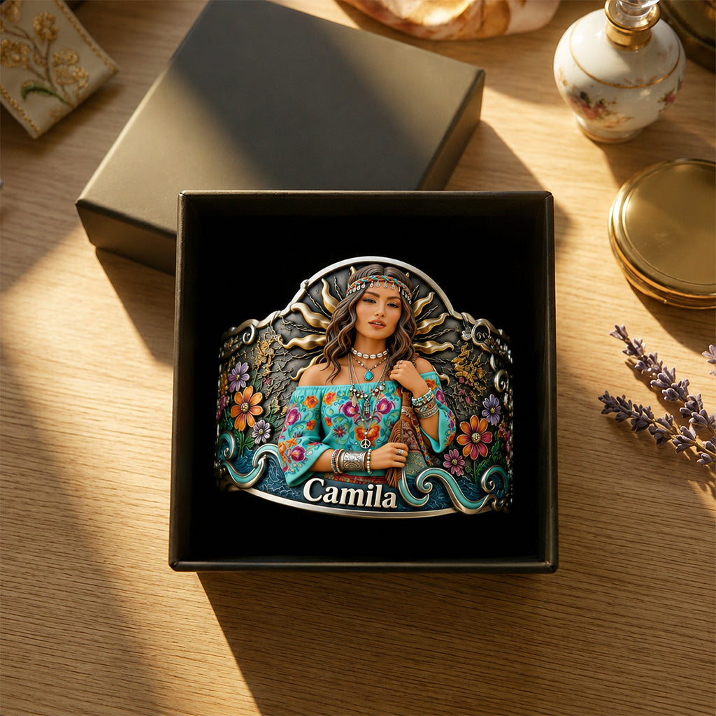 Any Photo Hippie Soul - Personalized Hippie Shaped Cuff Bracelet