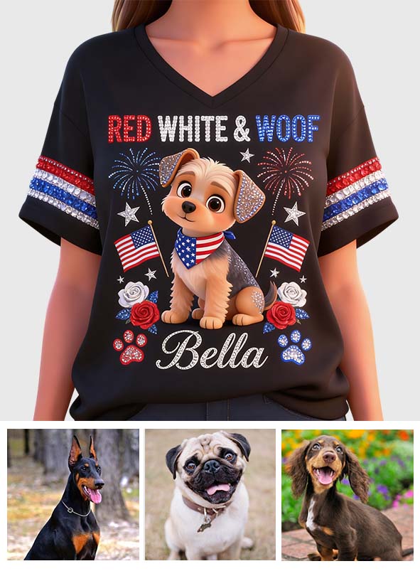Custom Any Photo - Personalized Dog Fully Printed V-Neck T-Shirt