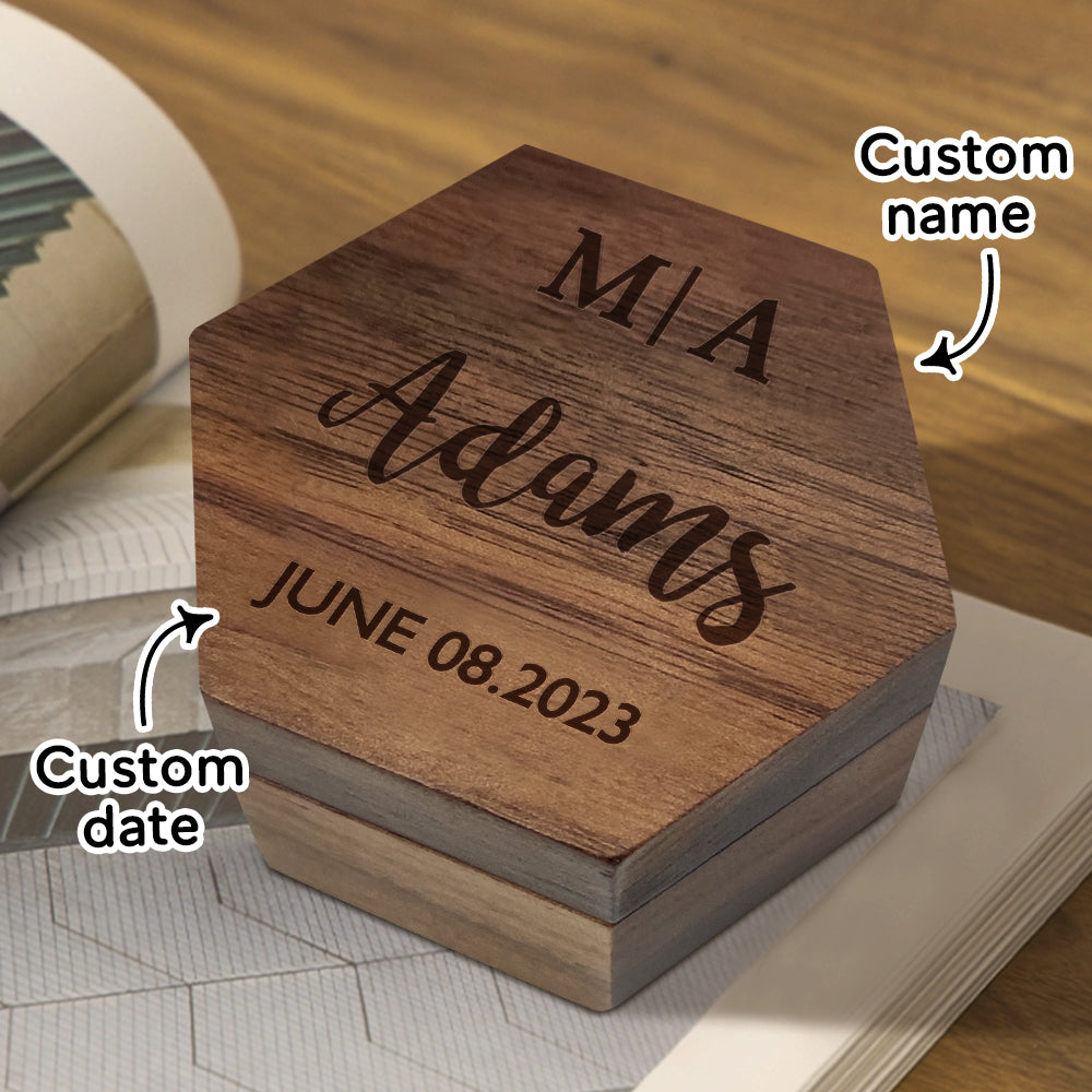 Custom Engraved Text - Personalized Hexagon Wooden Jewelry Box
