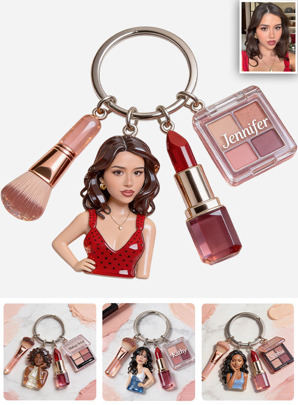 Custom Any Photo - Personalized Makeup Premium Keychain With Charms