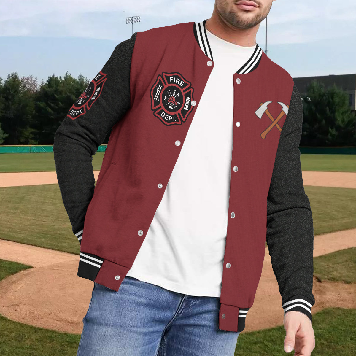 Custom Initial Jacket For Firefighter - Personalized Firefighter Varsity Jacket